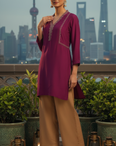 Magenta Dola Silk Embroidered Tunic With Zari