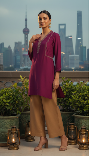Magenta Dola Silk Embroidered Tunic With Zari