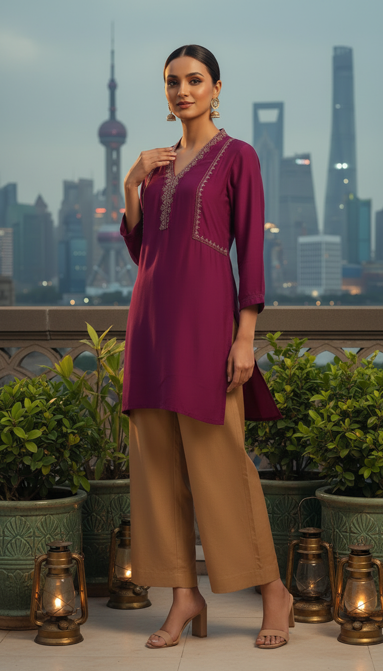 Magenta Dola Silk Embroidered Tunic With Zari