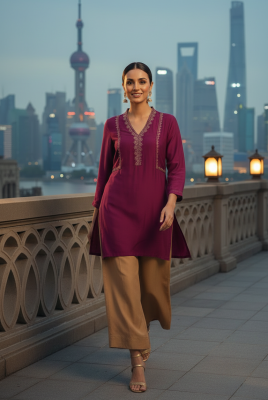 Magenta Dola Silk Embroidered Tunic With Zari