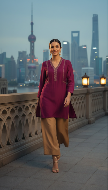 Magenta Dola Silk Embroidered Tunic With Zari