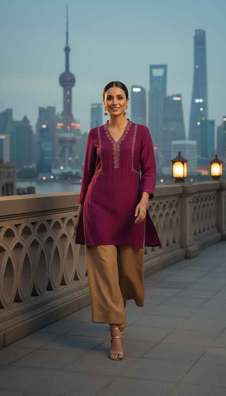 Magenta Dola Silk Embroidered Tunic With Zari