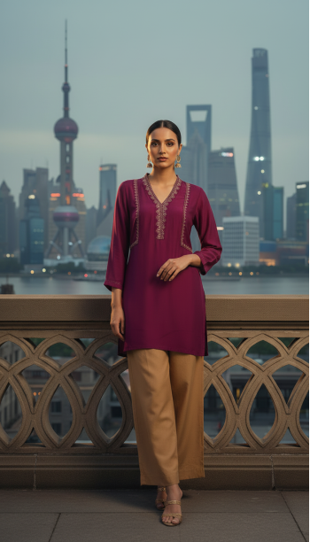 Magenta Dola Silk Embroidered Tunic With Zari