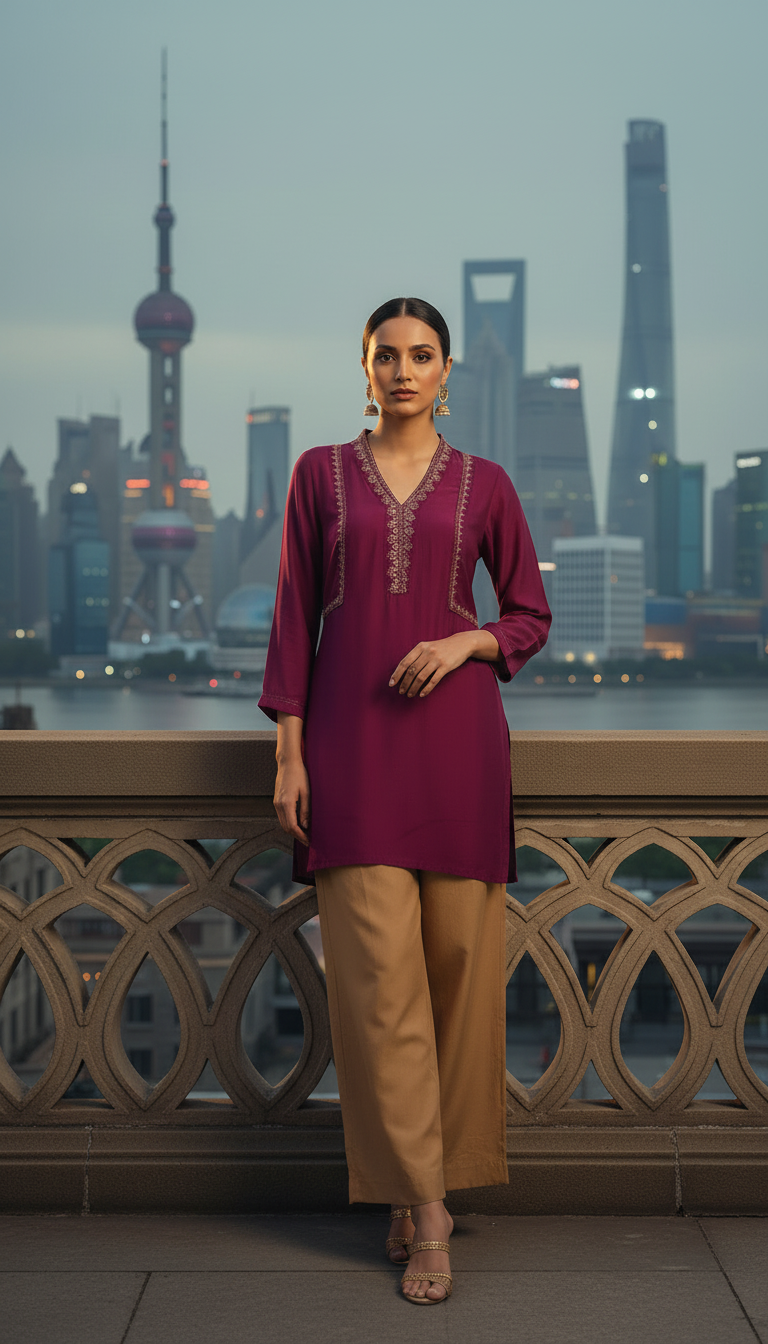 Magenta Dola Silk Embroidered Tunic With Zari