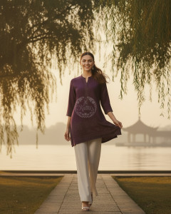 Purple Viscose Blend Tunic With Stone Work
