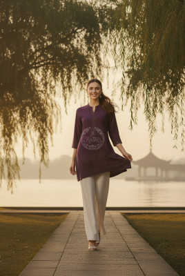 Purple Viscose Blend Tunic With Stone Work