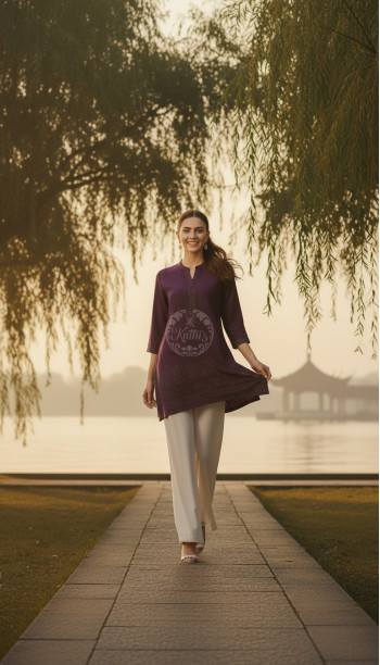 Purple Viscose Blend Tunic With Stone Work