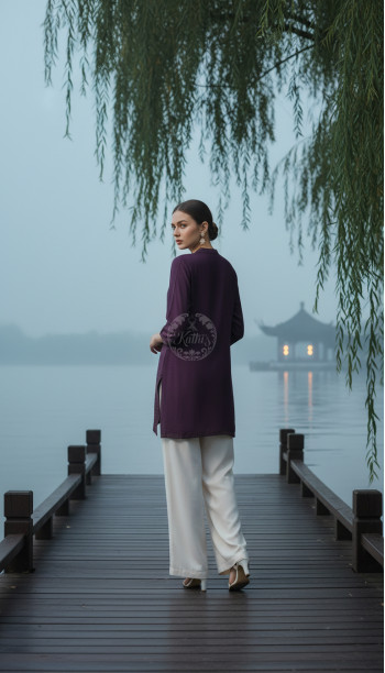 Purple Viscose Blend Tunic With Stone Work