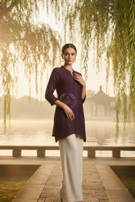 Purple Viscose Blend Tunic With Stone Work