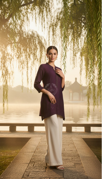 Purple Viscose Blend Tunic With Stone Work