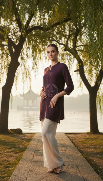 Purple Viscose Blend Tunic With Stone Work