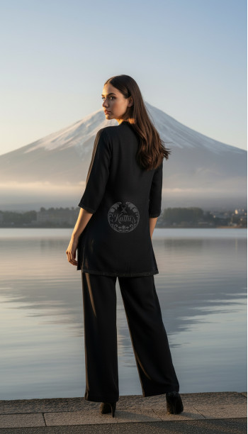 Black Viscose Blend Tunic With Stone Work