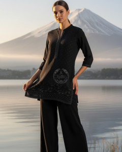 Black Viscose Blend Tunic With Stone Work