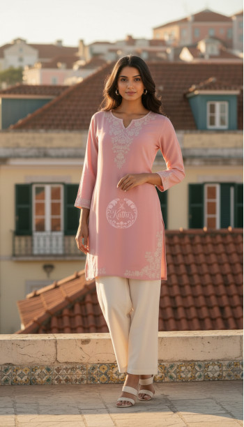 Peach Rayon Embroidered Kurta With Sequins