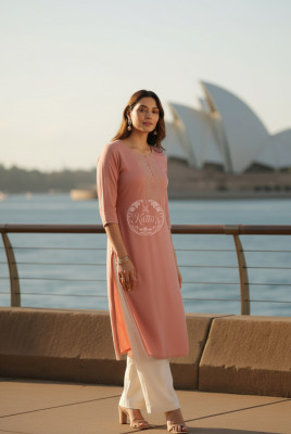 Peach Rayon Embroidered Kurta With Thread Work