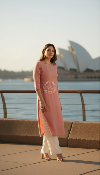 Peach Rayon Embroidered Kurta With Thread Work