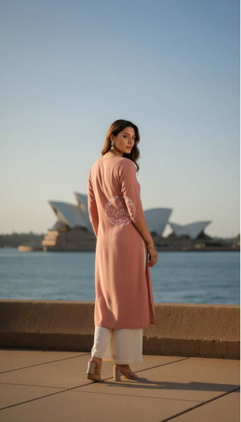 Peach Rayon Embroidered Kurta With Thread Work