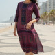Purple Russian Silk Ethnic Motifs Kurta With Mirror And Pearl