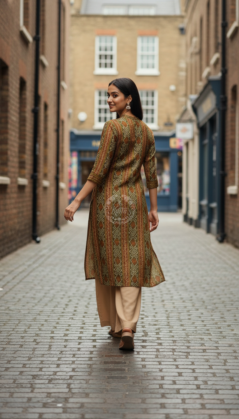 Olive Rayon Bandhani Print Kurta