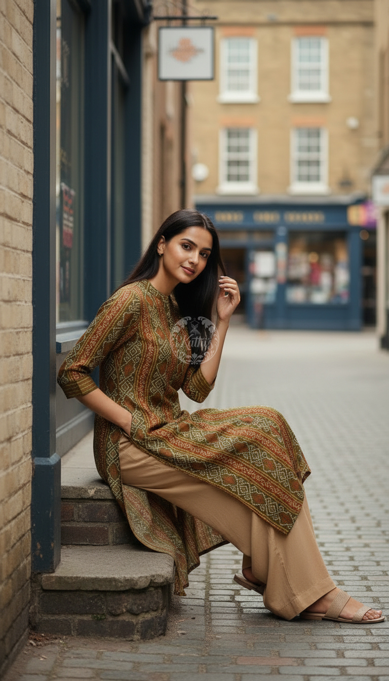 Olive Rayon Bandhani Print Kurta