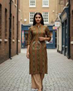 Olive Rayon Bandhani Print Kurta