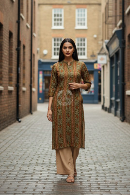 Olive Rayon Bandhani Print Kurta