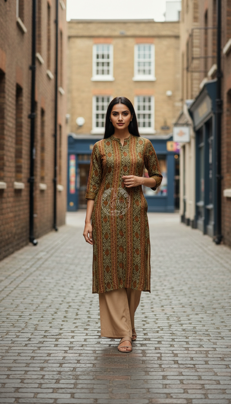 Olive Rayon Bandhani Print Kurta