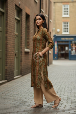 Olive Rayon Bandhani Print Kurta