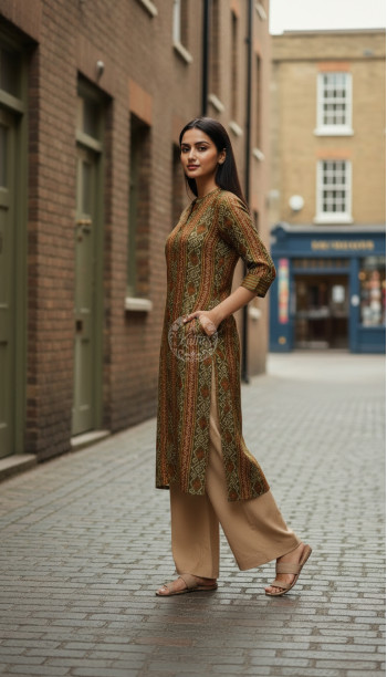 Olive Rayon Bandhani Print Kurta
