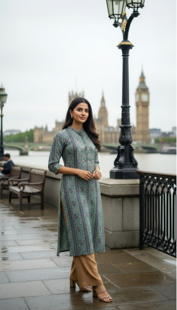Teal Green Rayon Bandhani Print Kurta