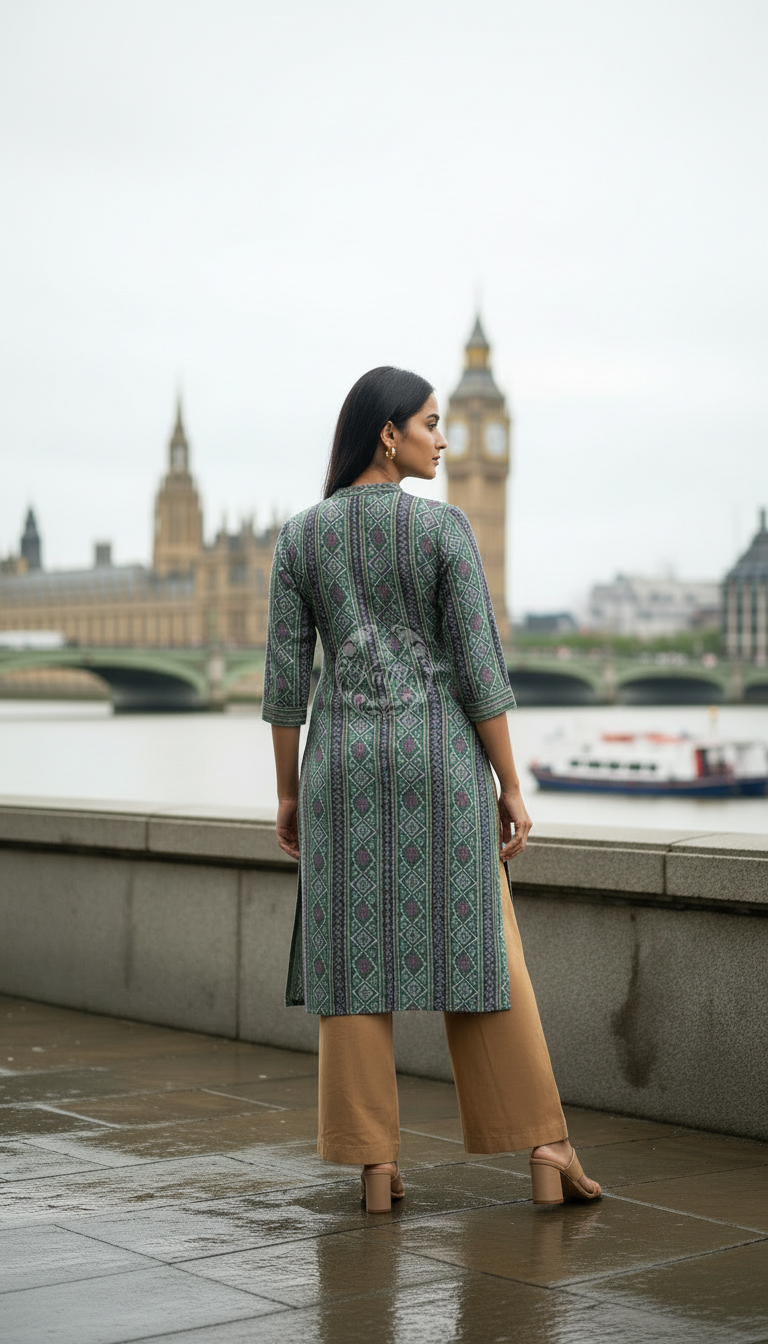 Teal Green Rayon Bandhani Print Kurta