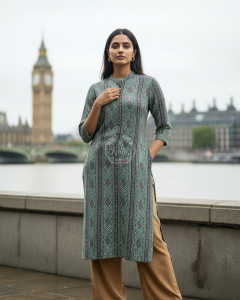 Teal Green Rayon Bandhani Print Kurta