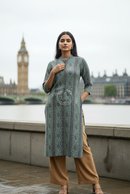 Teal Green Rayon Bandhani Print Kurta