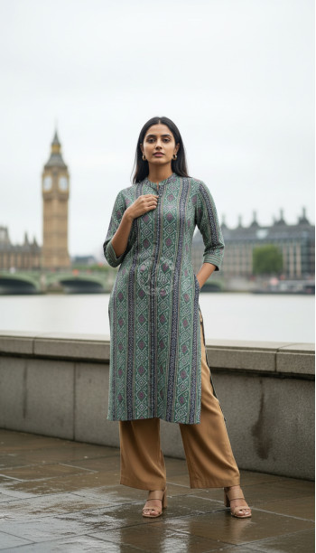 Teal Green Rayon Bandhani Print Kurta