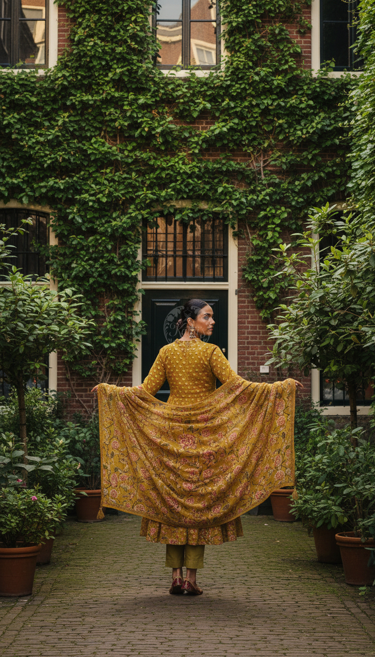 Yellow Cotton Floral Print Suit Set Sequins