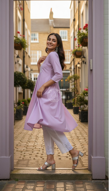 Purple Cotton Dobby Solid Kurta With Sequins