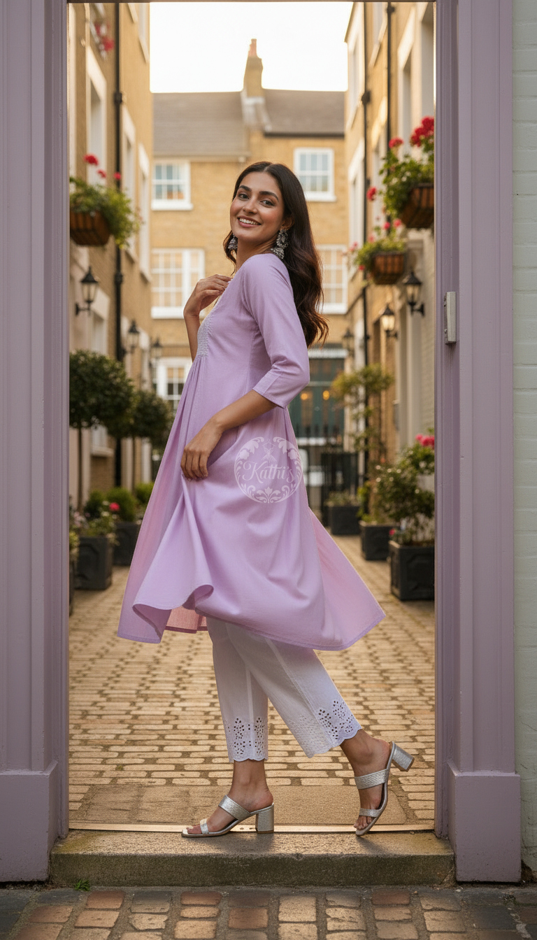 Purple Cotton Dobby Solid Kurta With Sequins