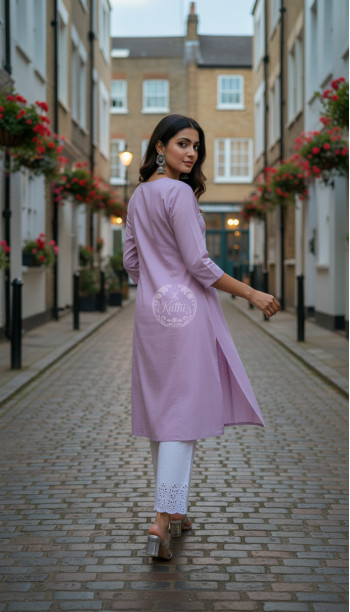 Purple Cotton Dobby Solid Kurta With Sequins