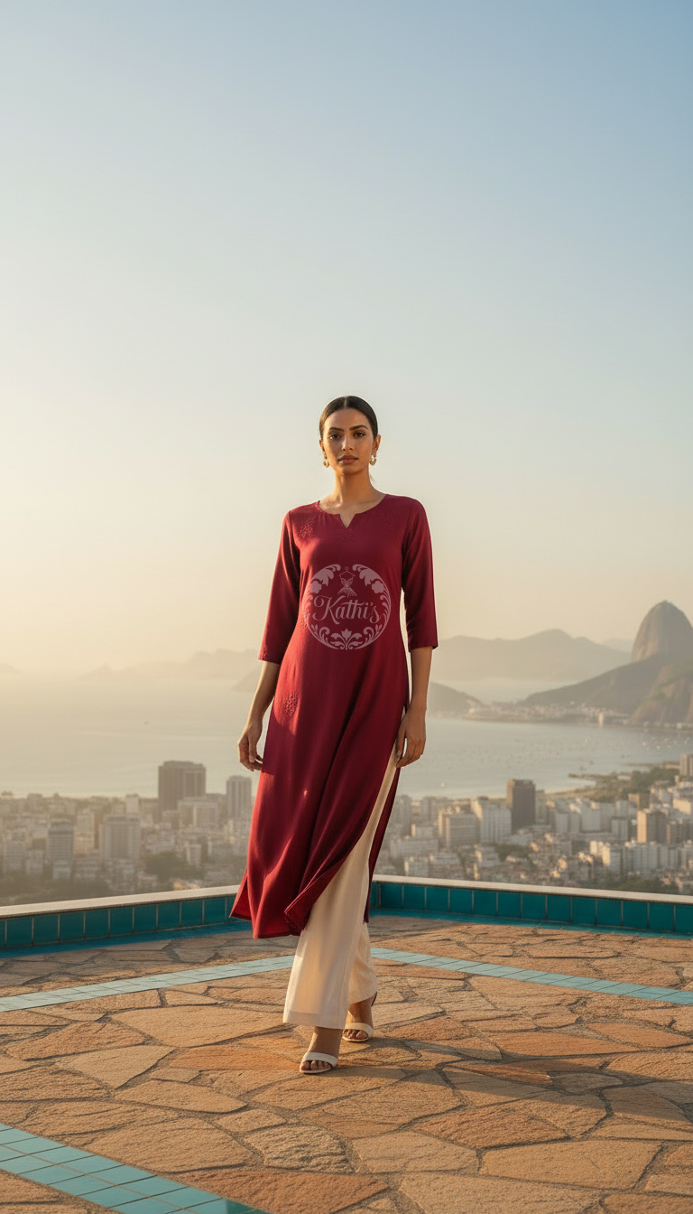 Red Viscose Floral Embroidered Kurta