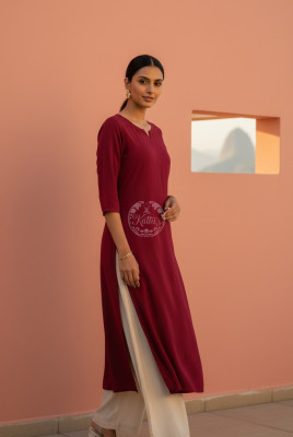 Red Viscose Floral Embroidered Kurta