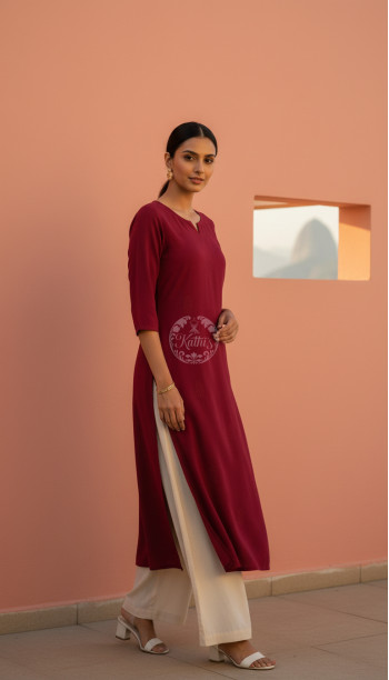 Red Viscose Floral Embroidered Kurta