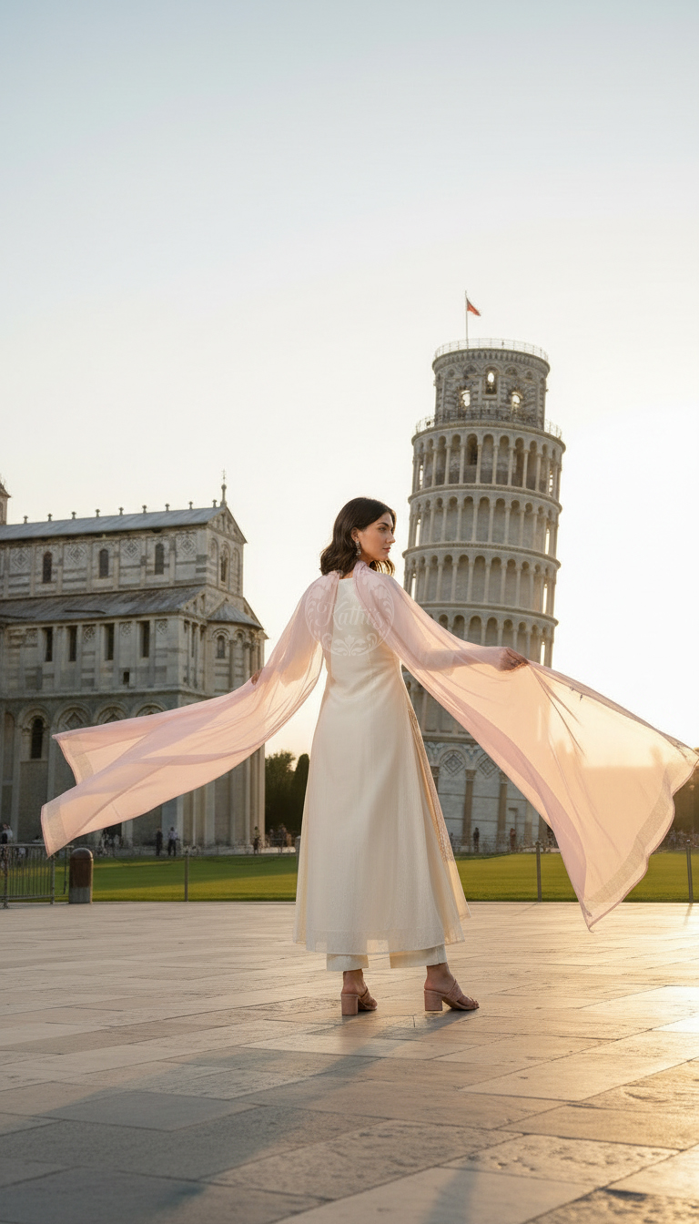 Off White Chanderi Embroidered Suit Set With Thread Work