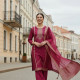 Fuchsia Brocade Zari Woven Suit Set With Zari Woven