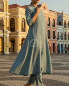 Teal Art Silk Solid Kurta Set