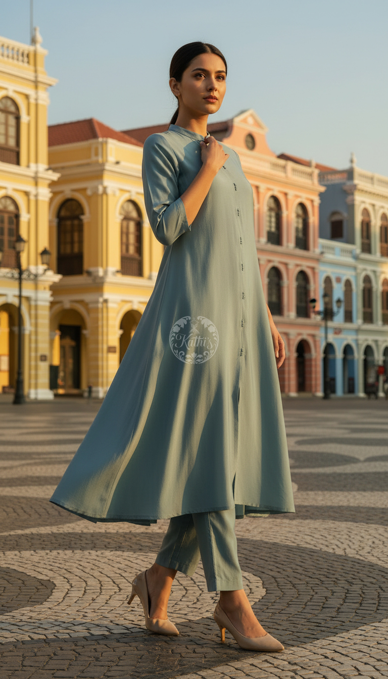 Teal Art Silk Solid Kurta Set