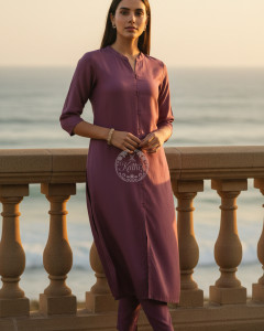 Purple Art Silk Solid Kurta Set