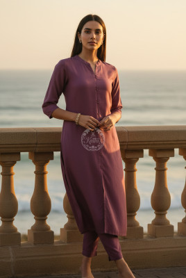 Purple Art Silk Solid Kurta Set