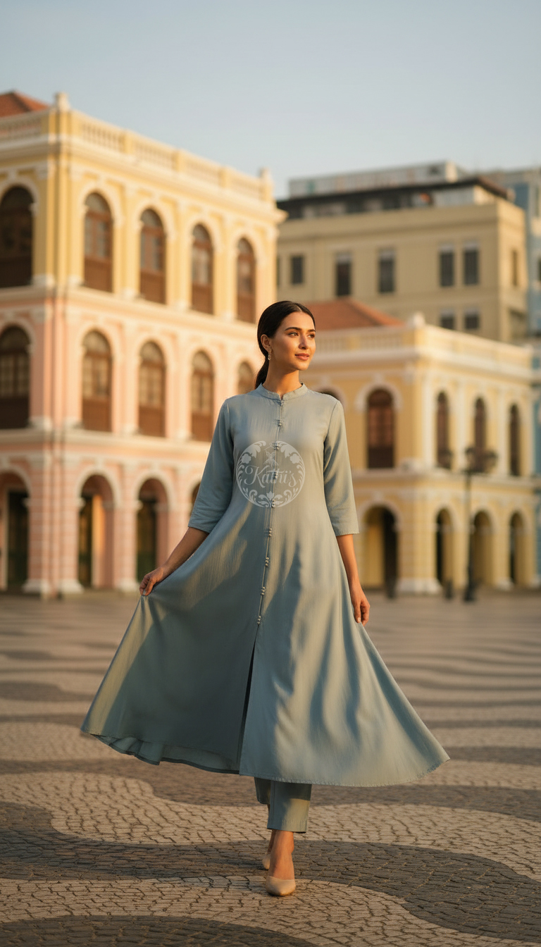 Teal Art Silk Solid Kurta Set