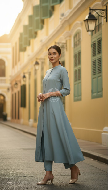 Teal Art Silk Solid Kurta Set