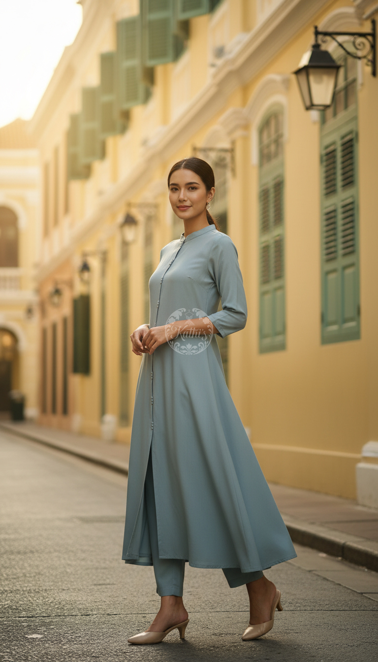 Teal Art Silk Solid Kurta Set